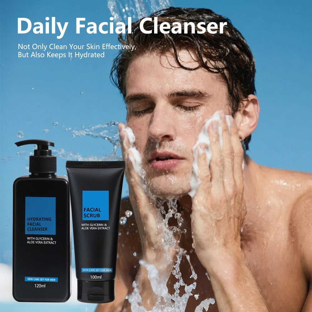 Men's Facial Scrub Cleanser with Glycerin & Aloe Vera Extract
